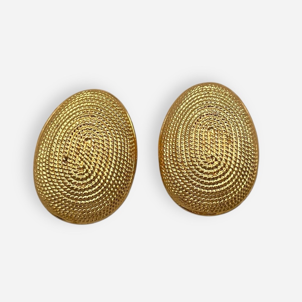 Vintage Napier‎ Gold Tone Rope Basket Weave Post Earrings Oval